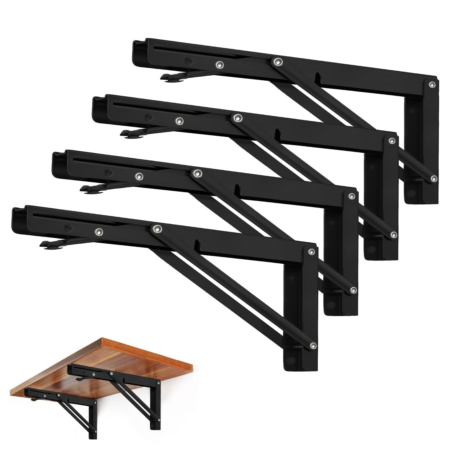 Storystore Folding Shelf Brackets - 14 Inch Heavy Duty Metal Collapsible Shelf Bracket for Bench Table, Shelf Hinge Wall Mounted Space Saving DIY