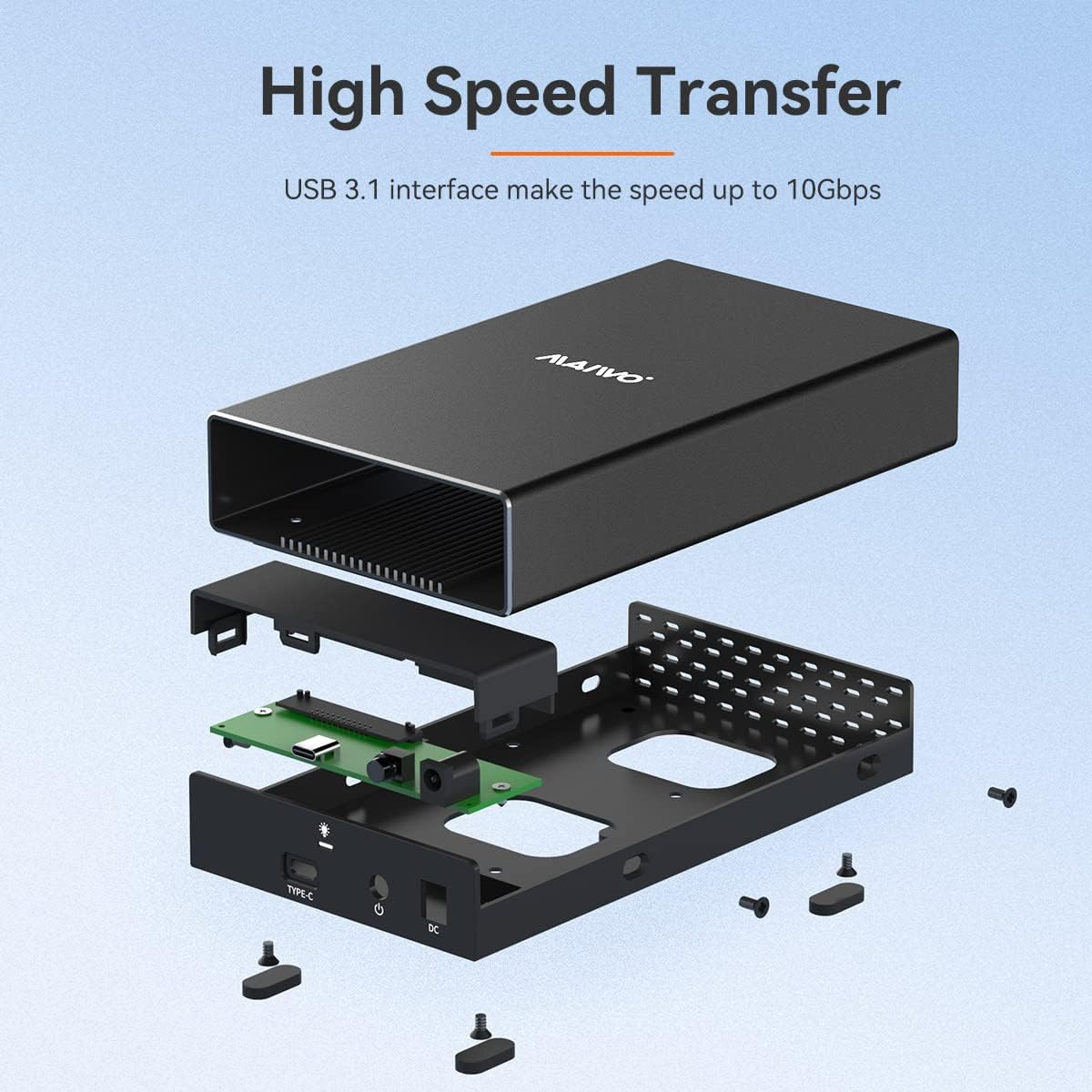 MAIWO SAS Drive Enclosure with USB-C Hub for 2.5/3.5 inch, 3.5 SATA Drive Enclosure with 10Gbps Hub Extenstion