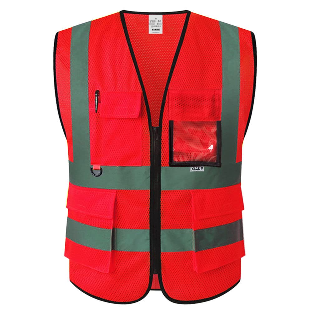 XIAKEReflective Safety Vest for Men & Women High Visibility Class 2 Vest with Pockets Meets ANSI Standards