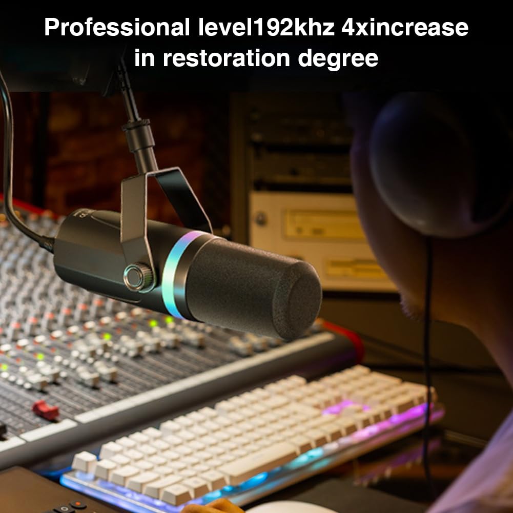 Micrófono dinámico XLR/USB para juegos, micrófono dinámico RGB para grabación en streaming
