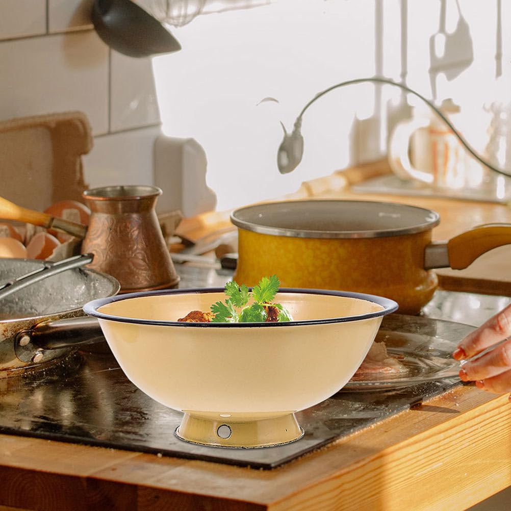 Unomor 2pcs Enamel Bowl with Straws Containers for Food Glass Nesting Bowls Enamelware Stainless Steel Plates and Bowls Flatware Thicken Metal Bowl