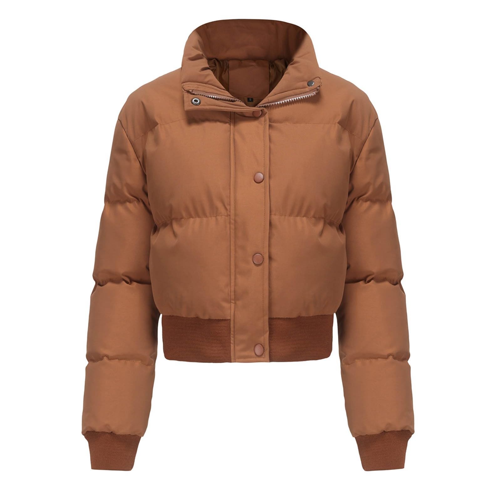 Abrigo Corto de Invierno con Cuello para Mujer Chaqueta Acolchada Informal Holgada de Manga Larga Clima Frío