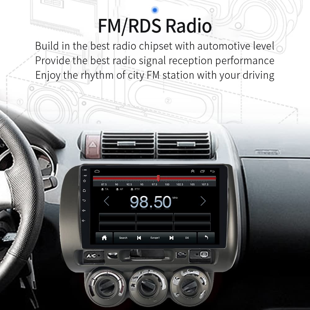 EZoneTronics Carplay Radio Android Radio de Coche para Honda Fit 2004-2007 / Honda Jazz 2001-2006 con Pantalla táctil de 9 Pulgadas de Navegación GPS Bluetooth USB WiFi SWC FM/RDS 2G RAM + 32G ROM