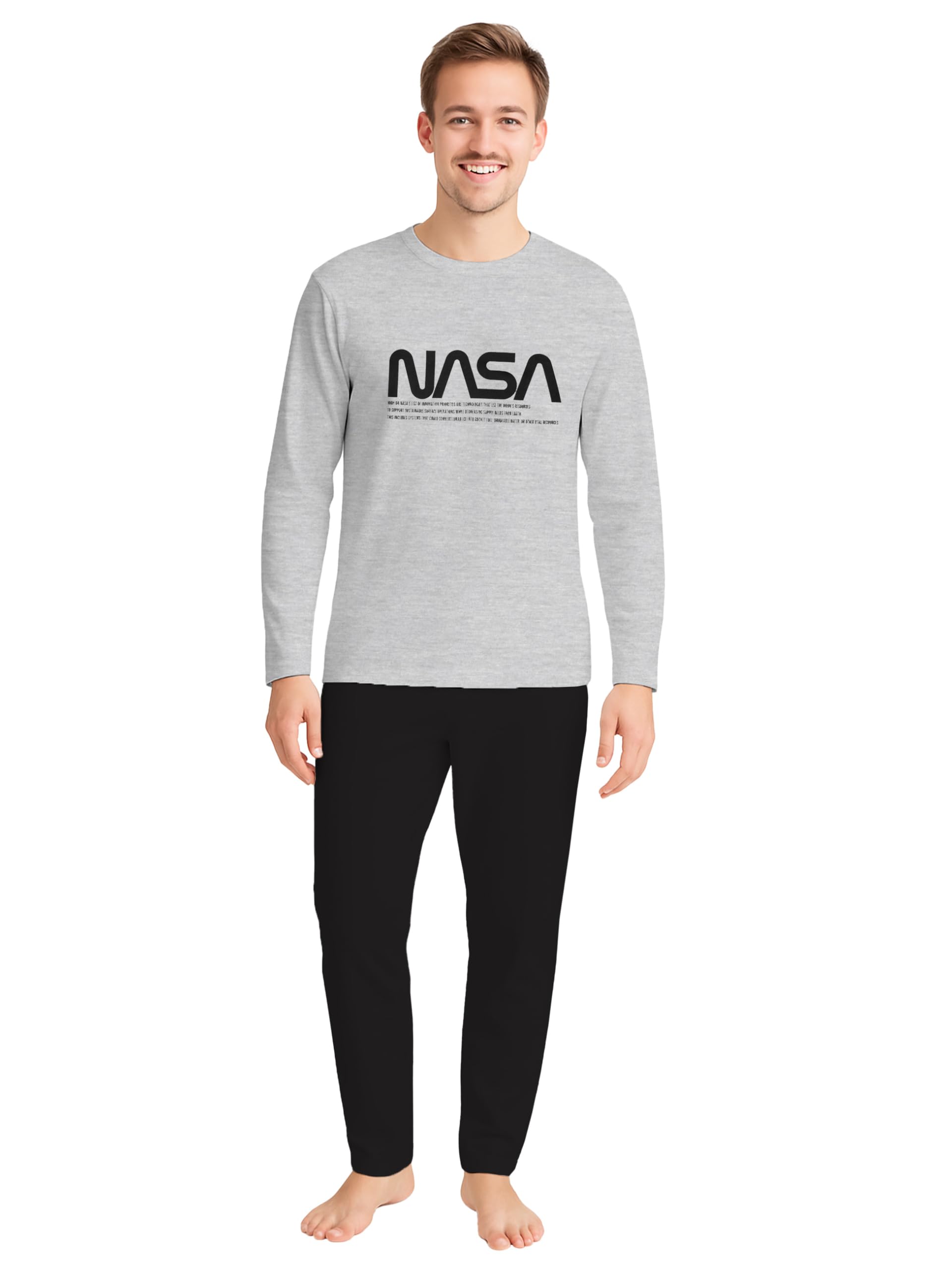NASA - Pigiama da uomo, a maniche lunghe, con pantaloni, grigio/nero