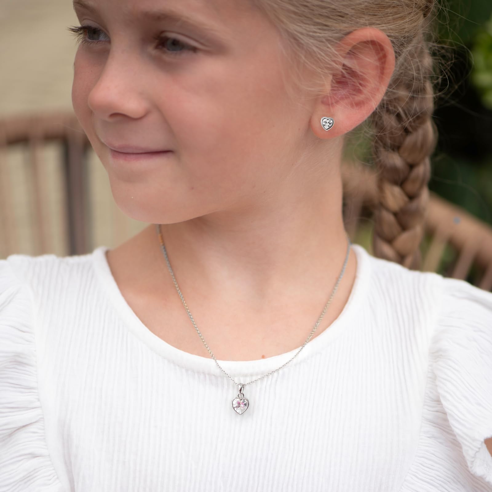 Schmuckset Mädchen Herz Silber 925 und Gold / Rosegold vergoldet, Herzkette | Kette Halskette Herzanhänger Ohrringe Ohrstecker Kinder, Kinderschmuck Schmuck Set Geschenk Einschulung Geburtstag