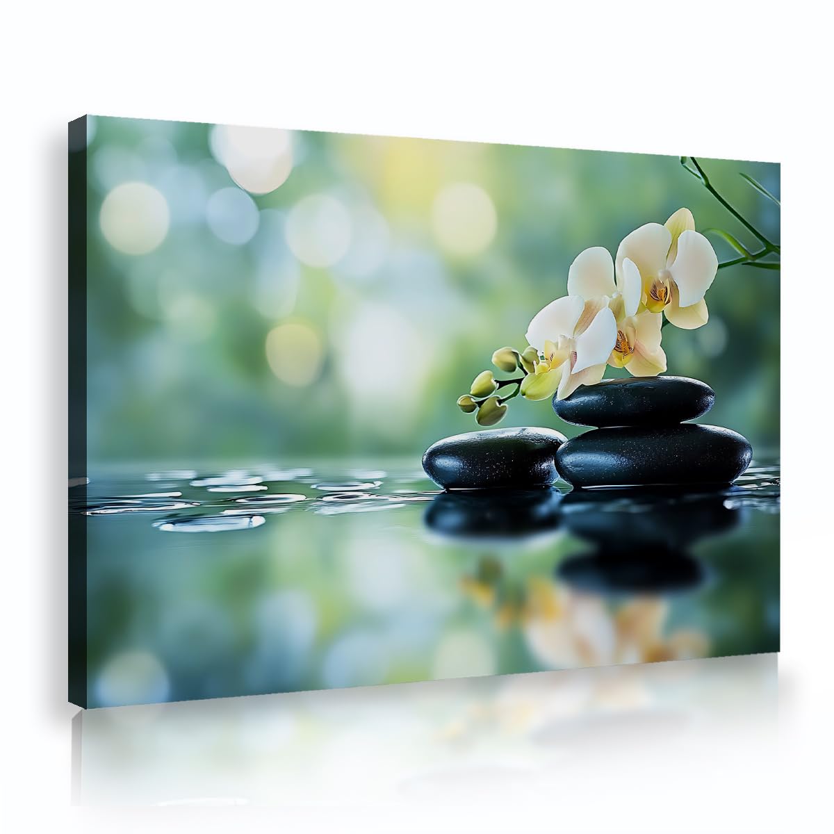 Via Vela White Orchid Framed Canvas Wall Art Spa Zen Basalt Picture Calming Water Reflection Poster Prints For Bathroom Massage Room Studio Decor 20x30cm