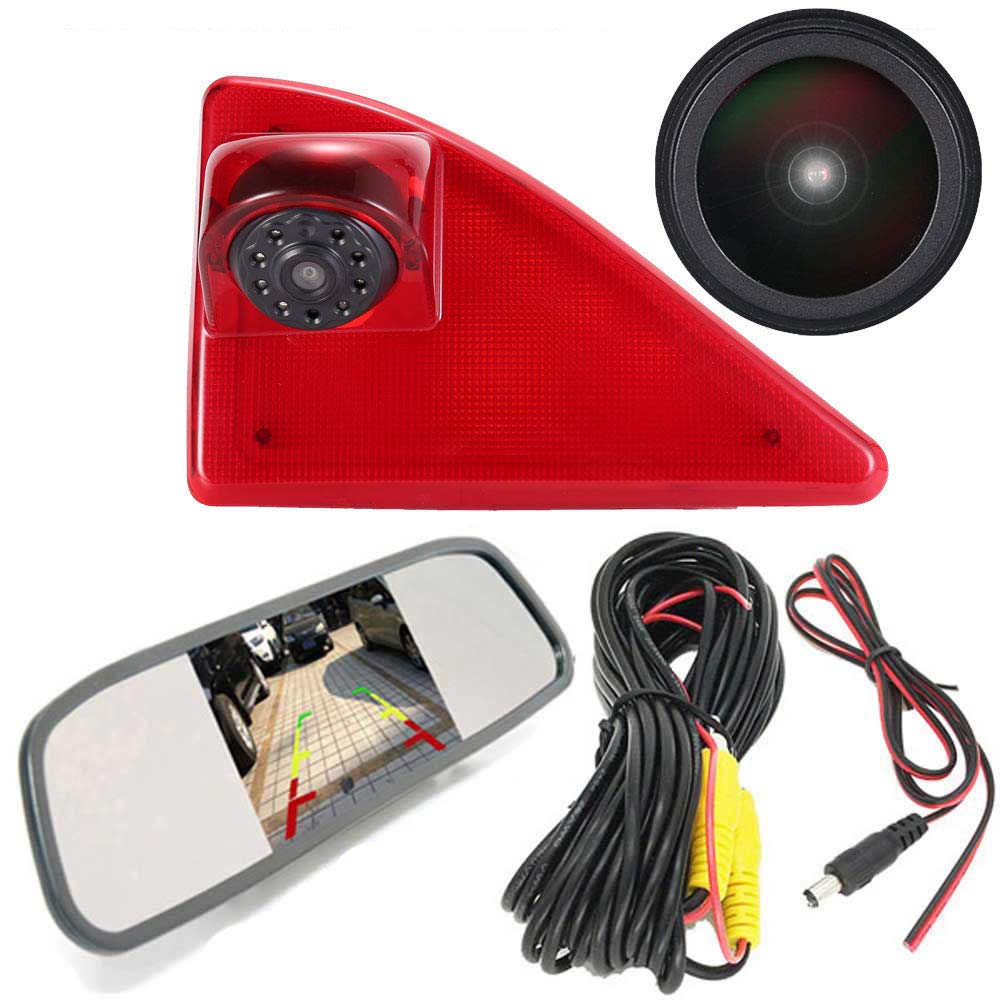 HD IP68 Third Mounted Roof Top Lamp Brake light Rear View Rear View Camera Can Adjust Angle Infrared Night Vision for Opel/Vauxhall Movano/Renault/Nissan NV400+Rearview Mirror - Image 2