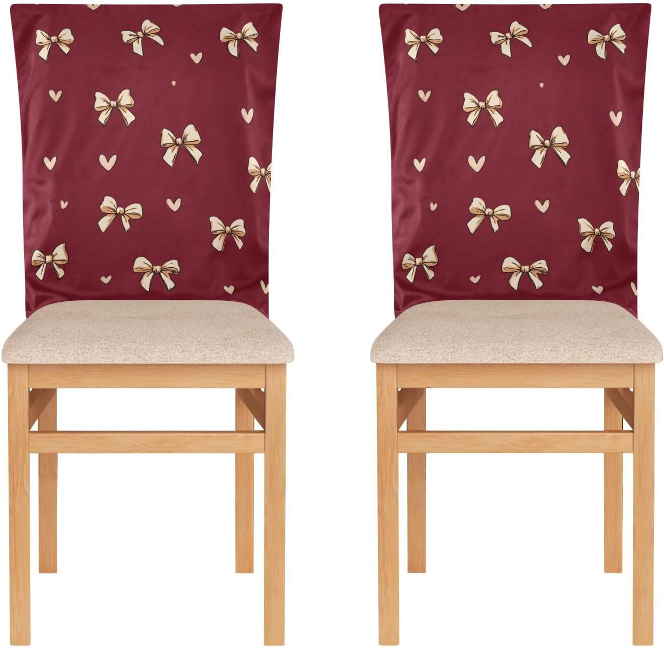 ALAZA Hearts Bows Red Chair Back Cover Set of 6, Washable Reusable Removable Chair Slipcovers Decorative Chair Cover for Home Kitchen Wedding Party