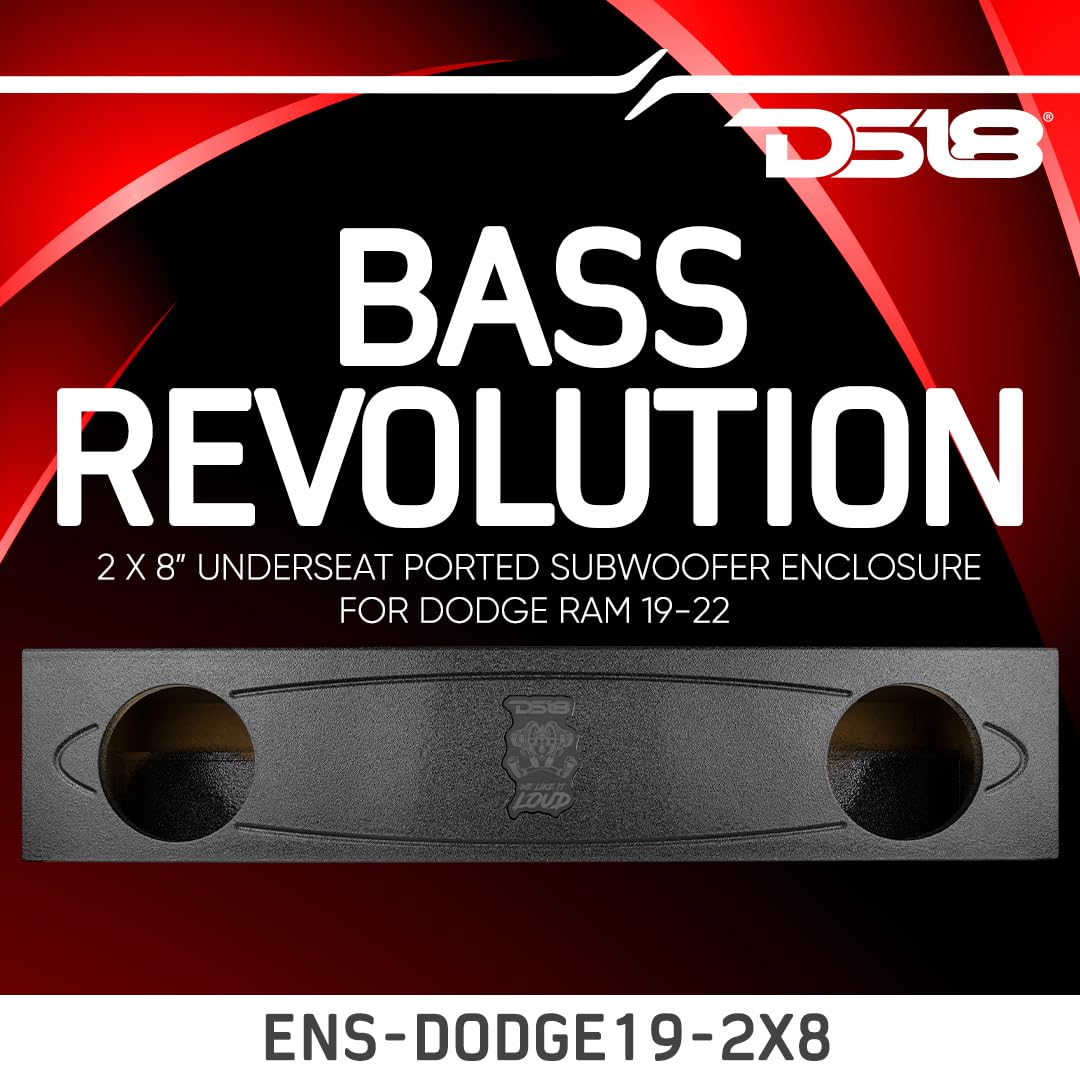DS18 ENS-DODGE19-2X8 Ported Subwoofer Enclosure for Trucks - Compatible with Dodge RAM 2019-2022 - Houses 2X 8 Subwoofers - Under Seat Ported Subwoofer Enclosure - Empty Box - Speakers Not Included