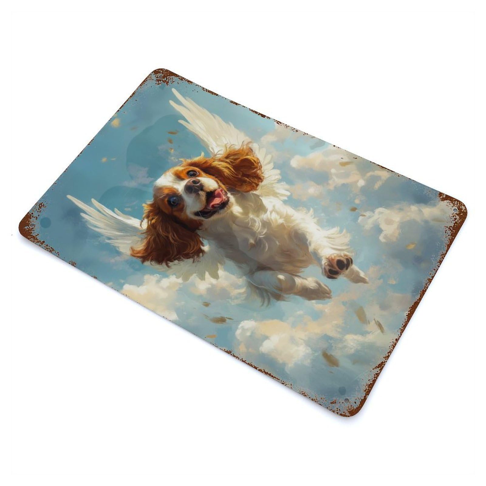 Cavalier King Charles Spaniel with Angel Wings Pet Memorial Gift Rustic Tin Plaque 11.8"x7.9", Ideal for Shed, Workshop And Garage Wall Decor
