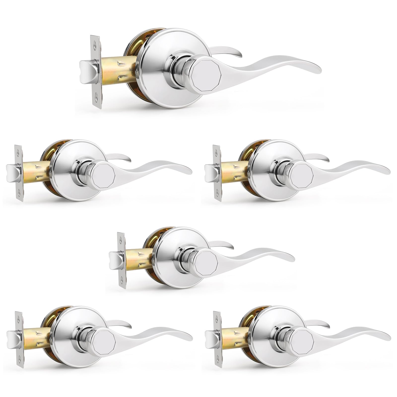 Probrico Interior Door Handle Lever Chrome Door Handles Passage Door Lever Handle, Closet Door Handle Polished Chrome Interior Keyless Door Handle for