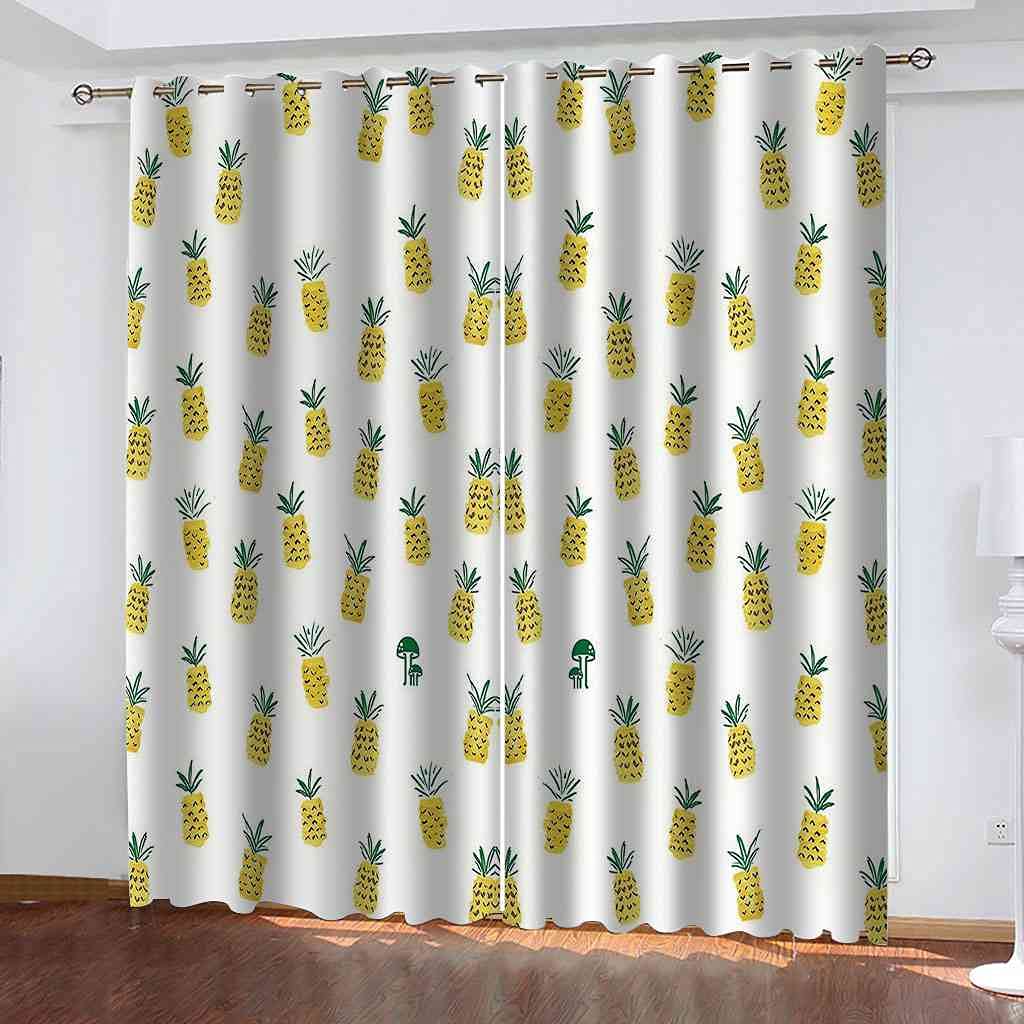 Rideaux oeillets imprimé ananas jaune pour un salon moderne et chaleureux