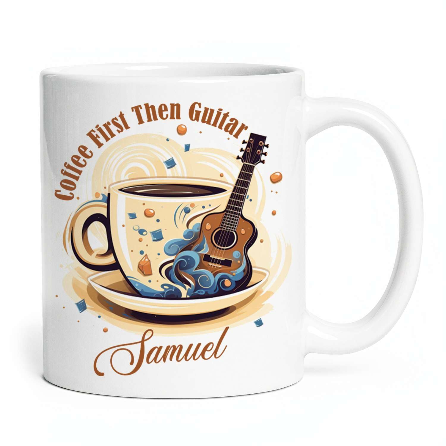 Coffee First Then Guitar Travel Mug, Personalized Coffee And Guitar Mug Designs, Customized Name Musical Instrument Cups, Novelty Music Mugs For Coffee Lovers, Gift For Guitarist