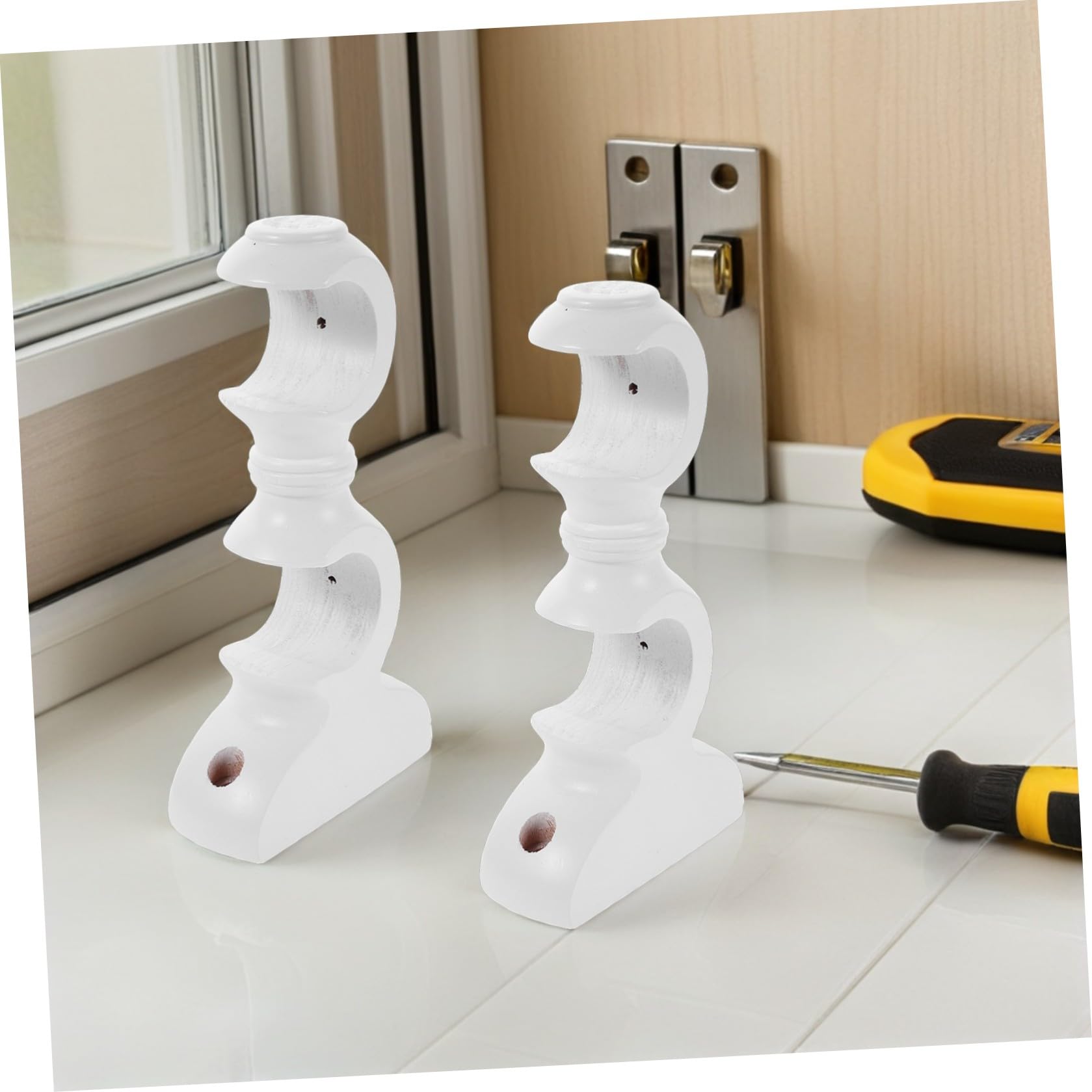 SHINEOFI 4 Pezzi Supporto Doppio in Legno per Bastone Base di Fissaggio Resistente per Bastone Accessorio per Tende in Casa