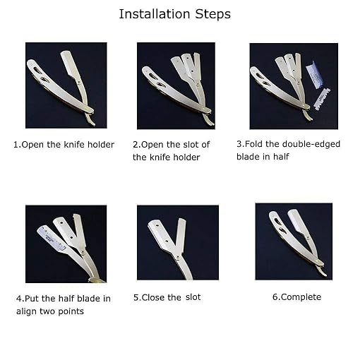 Miniatura 8 de Sicastar - Maquinilla de afeitar de acero inoxidable con borde recto, plegable y recta, cuchillas reemplazables de un solo filo para todas las