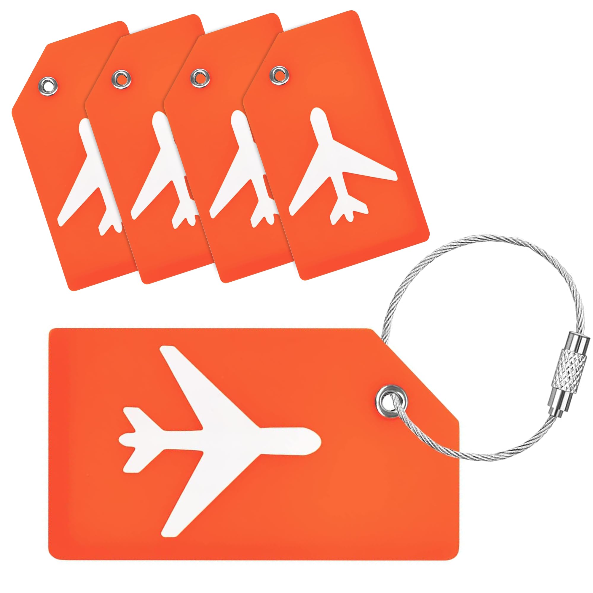 Pack of 5 Luggage Tags, Silicon Luggage Tags with Steel Loop Travel Bag Tags for Easily Identification of Bags (Orange)