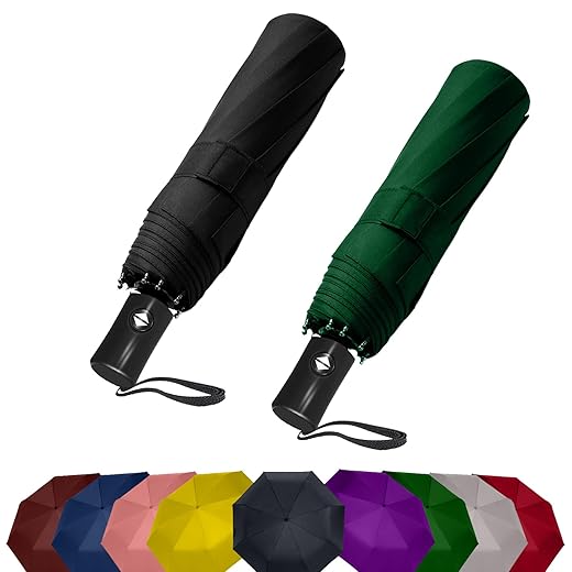 SIEPASA Two Packs Auto Open & Close Small Travel Umbrella Compact for Backpack-Umbrellas for Rain, Lightweight Strong Mini Portable Umbrellas for Men and Women. (Black & Green, 2 Pack)
