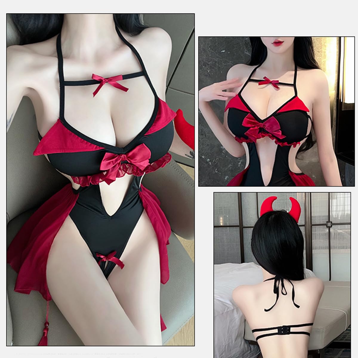 SNOMYRS Cosplay Lingeries Bodysuit Anime Cosplay Goth Devil Horn Costumes Maid Outfits Crotchless Dress Suit Babydoll - Image 4
