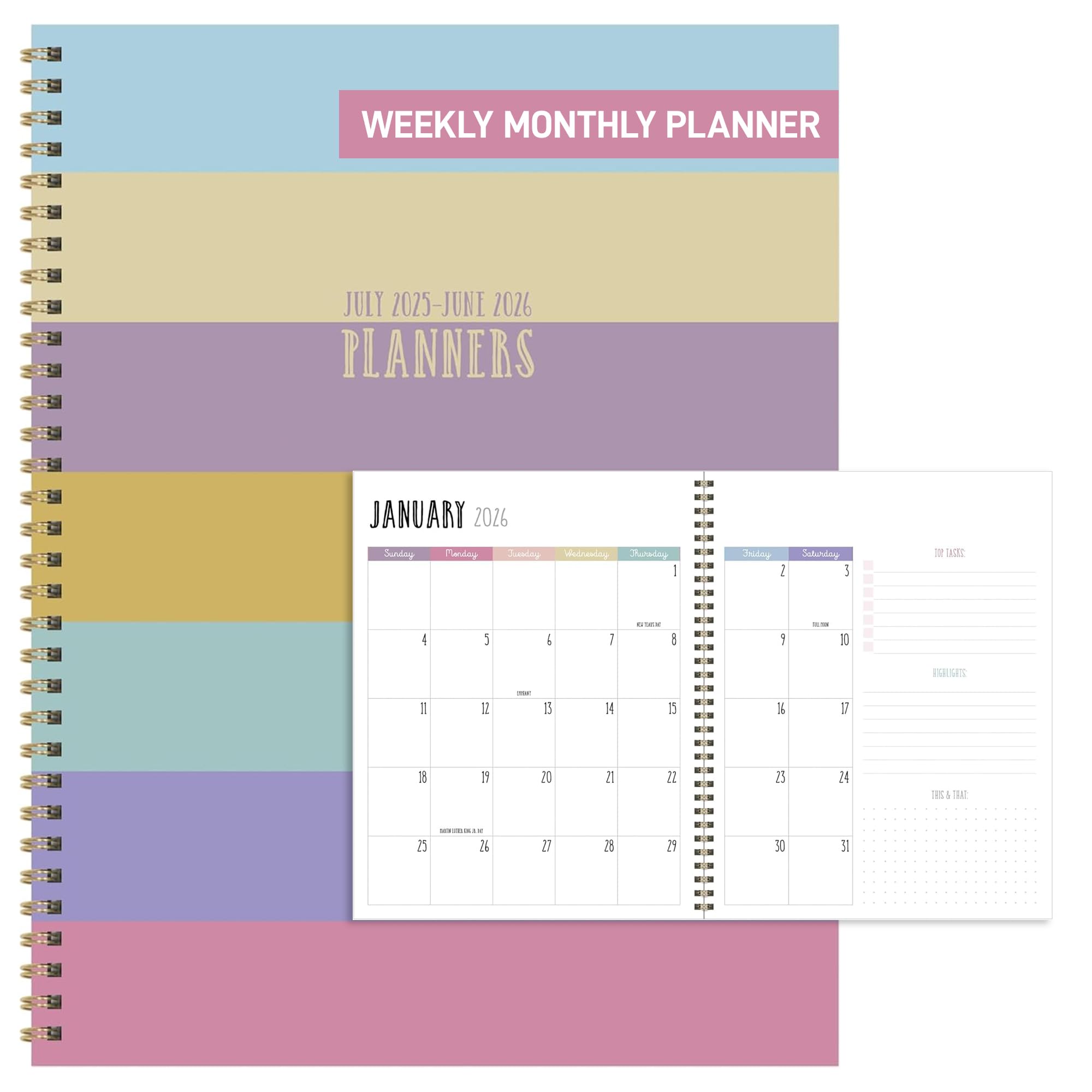 TF Publishing July 2025 - June 2026 Striped Down Large Weekly Monthly Planner - 12 Month Academic Planner 2025-2026 with Durable Cover, Thick Uncoated