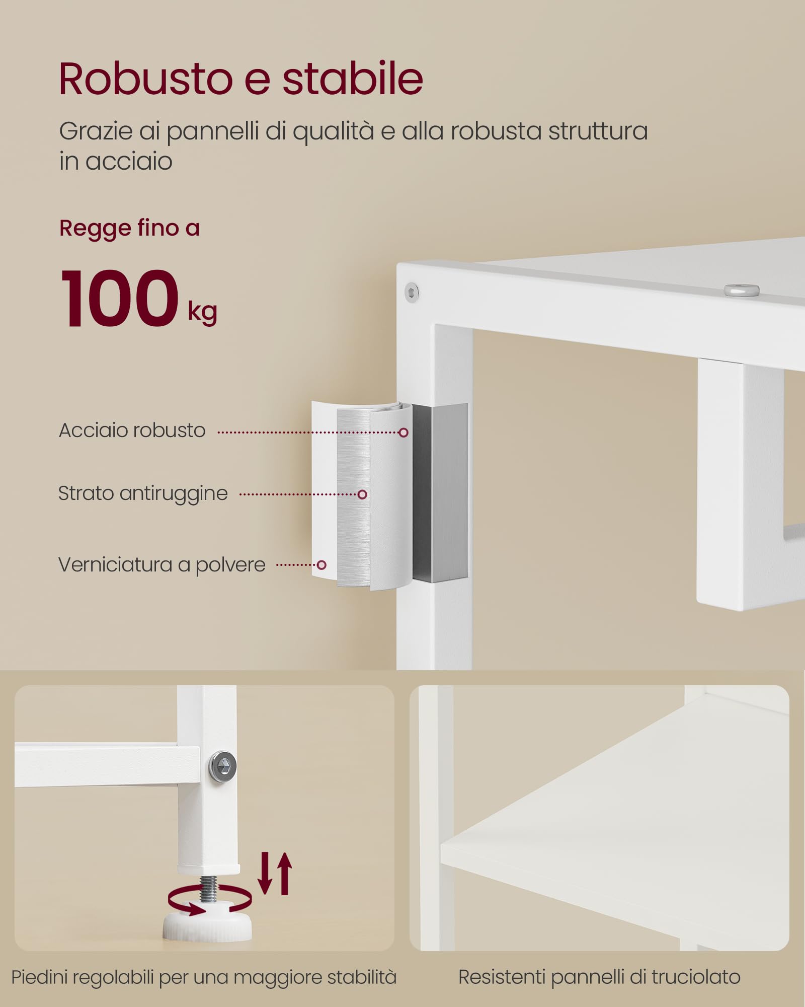 VASAGLE Appendiabiti, Attaccapanni con Barra e Ganci, Appendiabiti Ingresso con Ripiani, Struttura in Acciaio, per Vestiti Borse Cappelli, Bianco Nuvola RCR061WC02