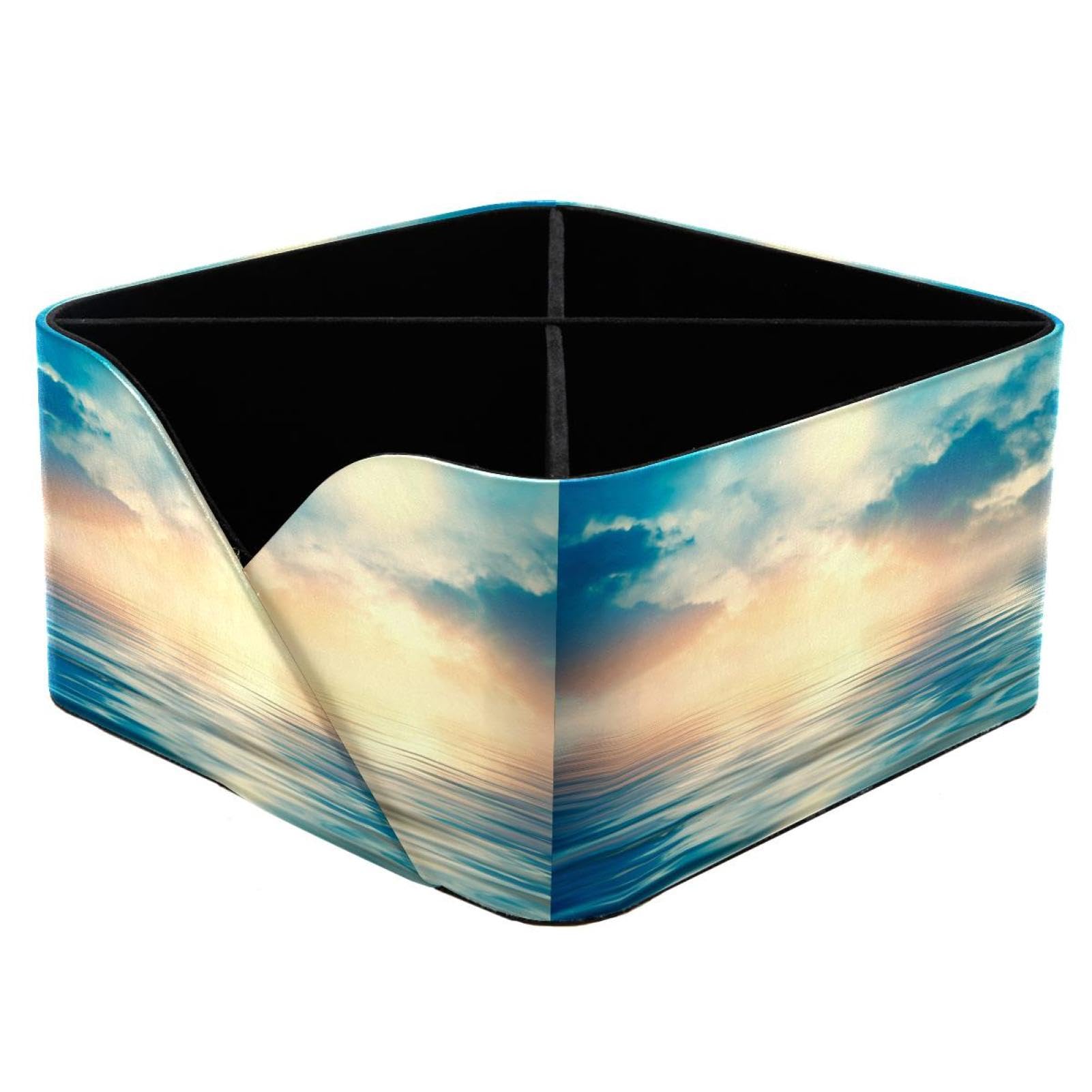 KengjuTesu Blue Sky with Clouds over the Sea Desktop Organizer Pen Holder, Rectangular Pencil Cup for Office, Study and Makeup Stations