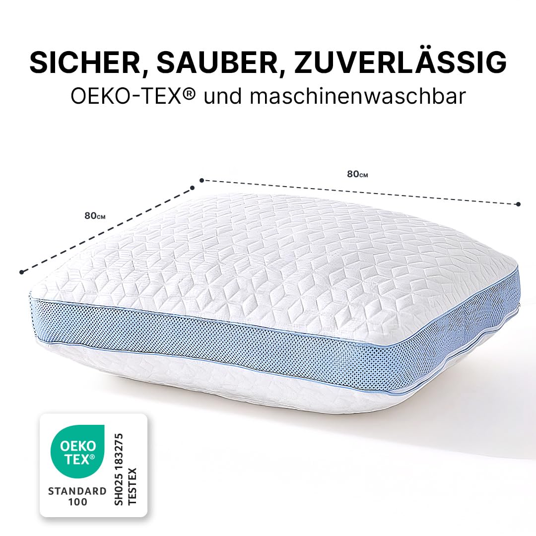 MKS Wolkenkissen Air 80x80 – Höhenverstellbares Memory Foam Kopfkissen – Ergonomisches Nackenkissen mit kühlendem Gel – Bequemes Schlafkissen für Jede Schlafposition