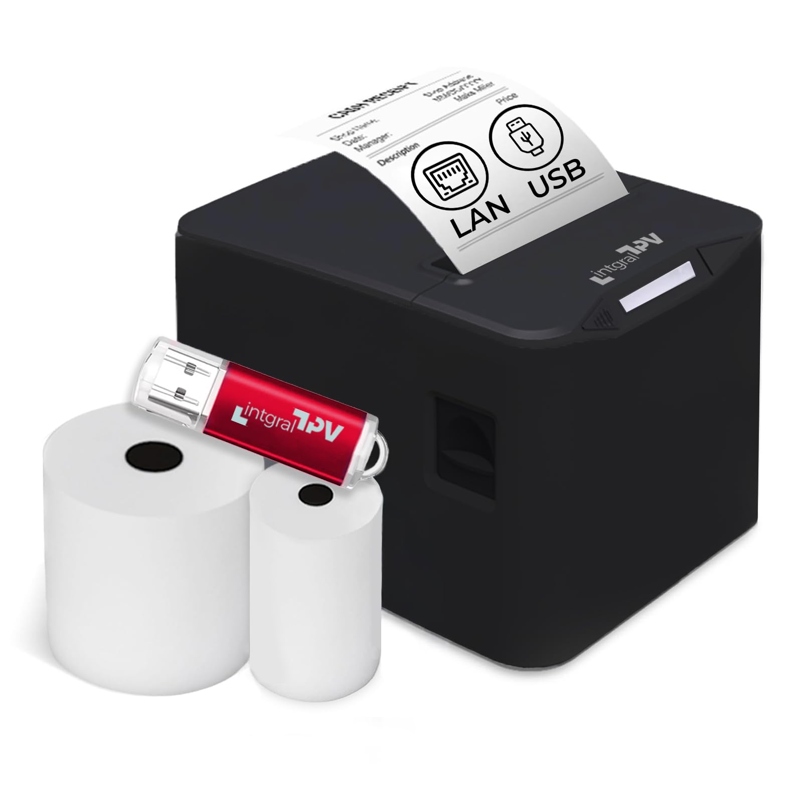 8370 Impresora Térmica Recibos/Tickets 80mm – Puerto/Conexión: USB, LAN/RJ45, RJ11 – Corte Automático – Win, Linux, Android, Mac – Rollo Extra y pendrive Drivers – TPV POS (Negro)