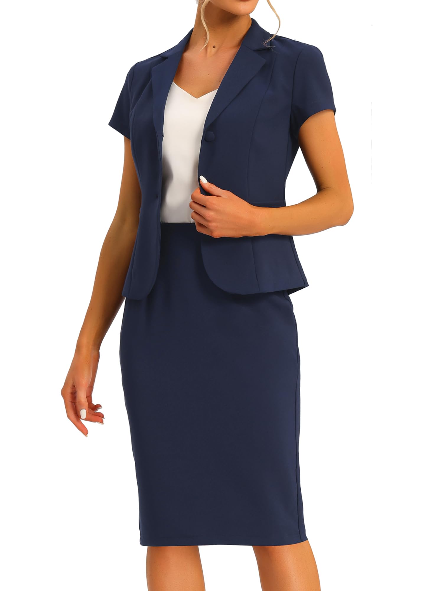 Allegra K Ensemble de Costume 2 pièces pour Femme, Blazer, Veste, Jupe Crayon