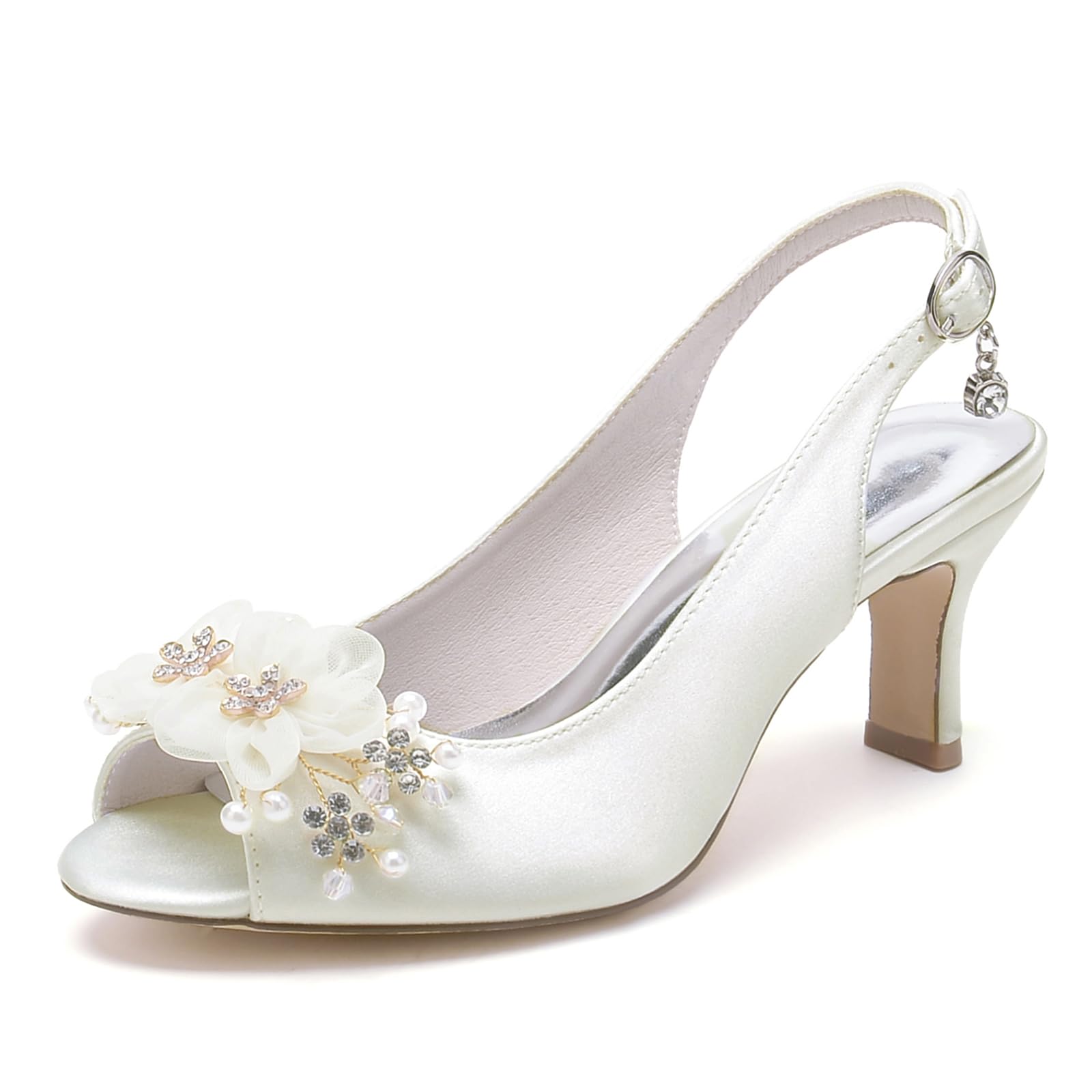 Klobige Absätze Satin Hochzeit Schuhe für Braut Peeptoes Damen High Heels Verstellbarer Riemen Fischmaul Sandalen