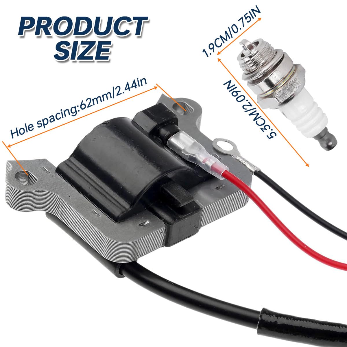 ZAMDOE Bobina de Encendido 40-5 43CC Reemplazo para 43CC 49CC 52CC 40-5 Desbrozadora de 2 Tiempos Cortacésped Motosierra Motor 44-5 CG430 CG520 BG430 Recortadora, con bujía