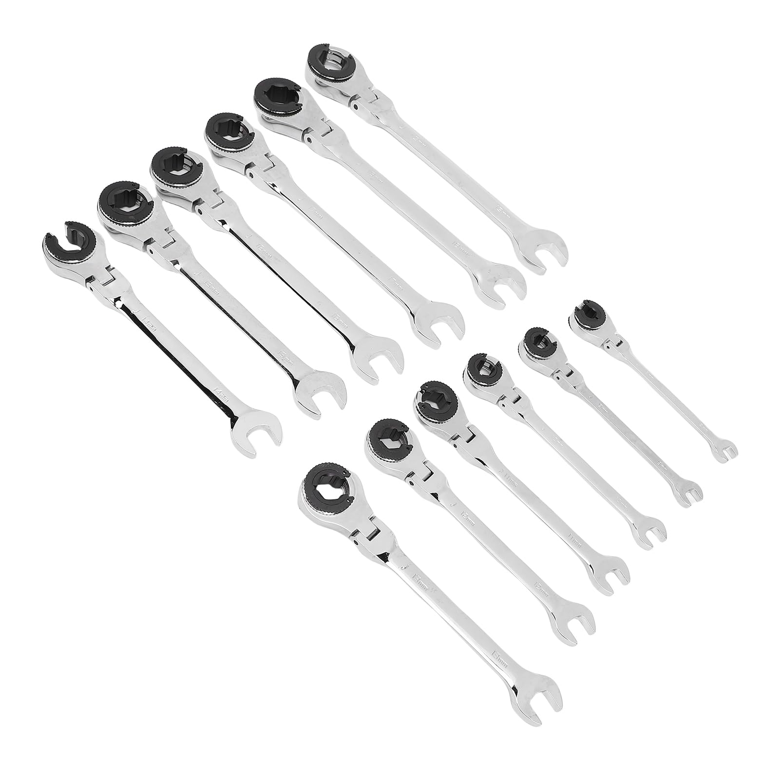 Juego de 12 Llaves de Trinquete de Extremo Abierto, CRV 72T 180° Liberación Rápida, Llave Ratcheting para Tuberías de, Frenos y AC con de de 5 Grados