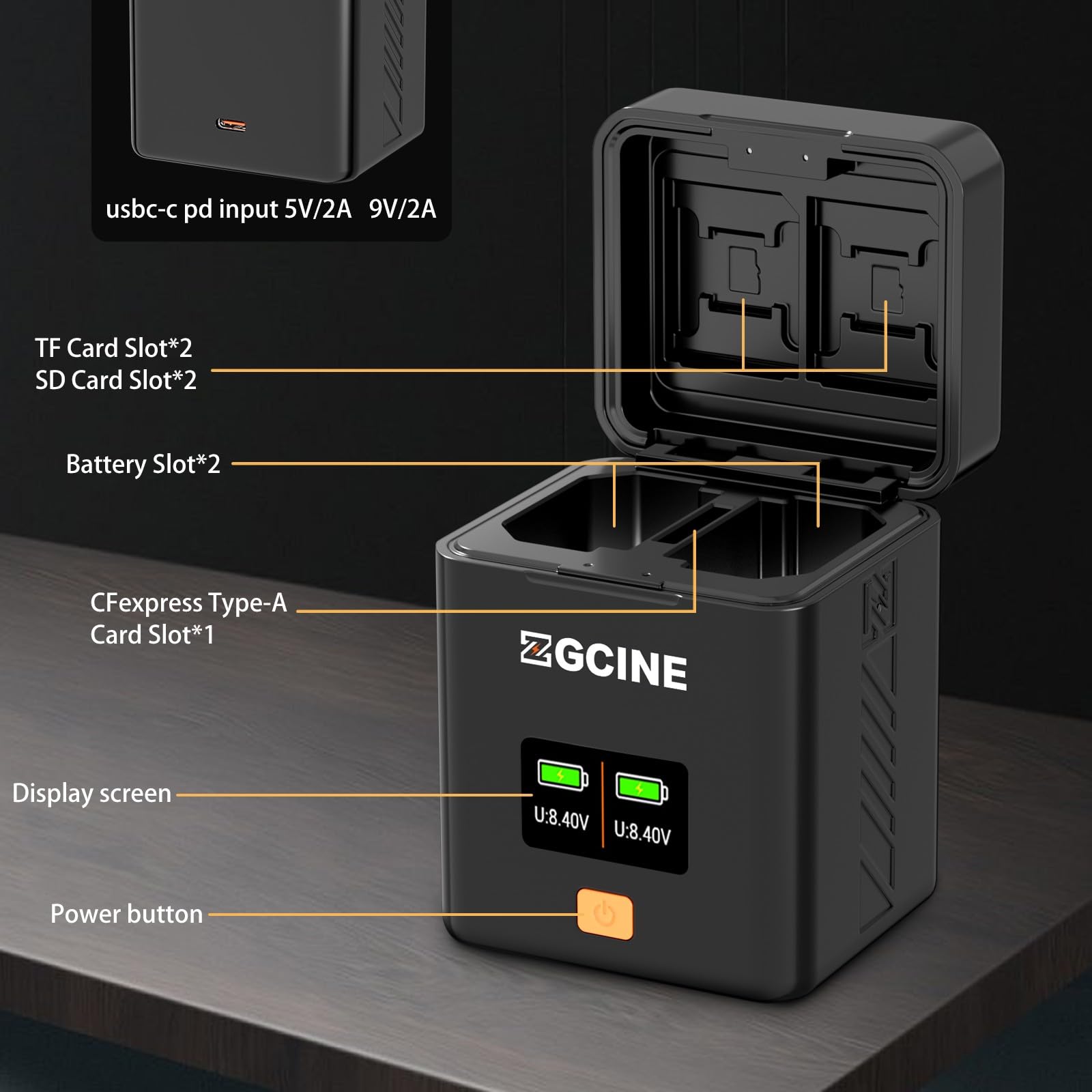 ZGCINE PS-FZ100 Dual USB-C Charger Case Box with PD Fast Charging for Sony NP-FZ100 Battery, Compatible with Sony ZV-E1, FX3, A7 IV, A7S III, A9 II, A6600 & More Cameras, Not Built-in Battery