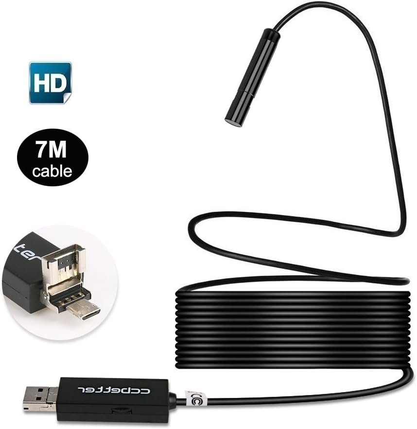 CCbetter 2 in 1 USB Endoscope 2 MP 720p HD Camera 8.5mm IP67 Waterproof 6 Adjustable LEDs Digital Endoscope Inspection Camera for Android/MAC OS/Windows with OTG and UVC Function, 7M