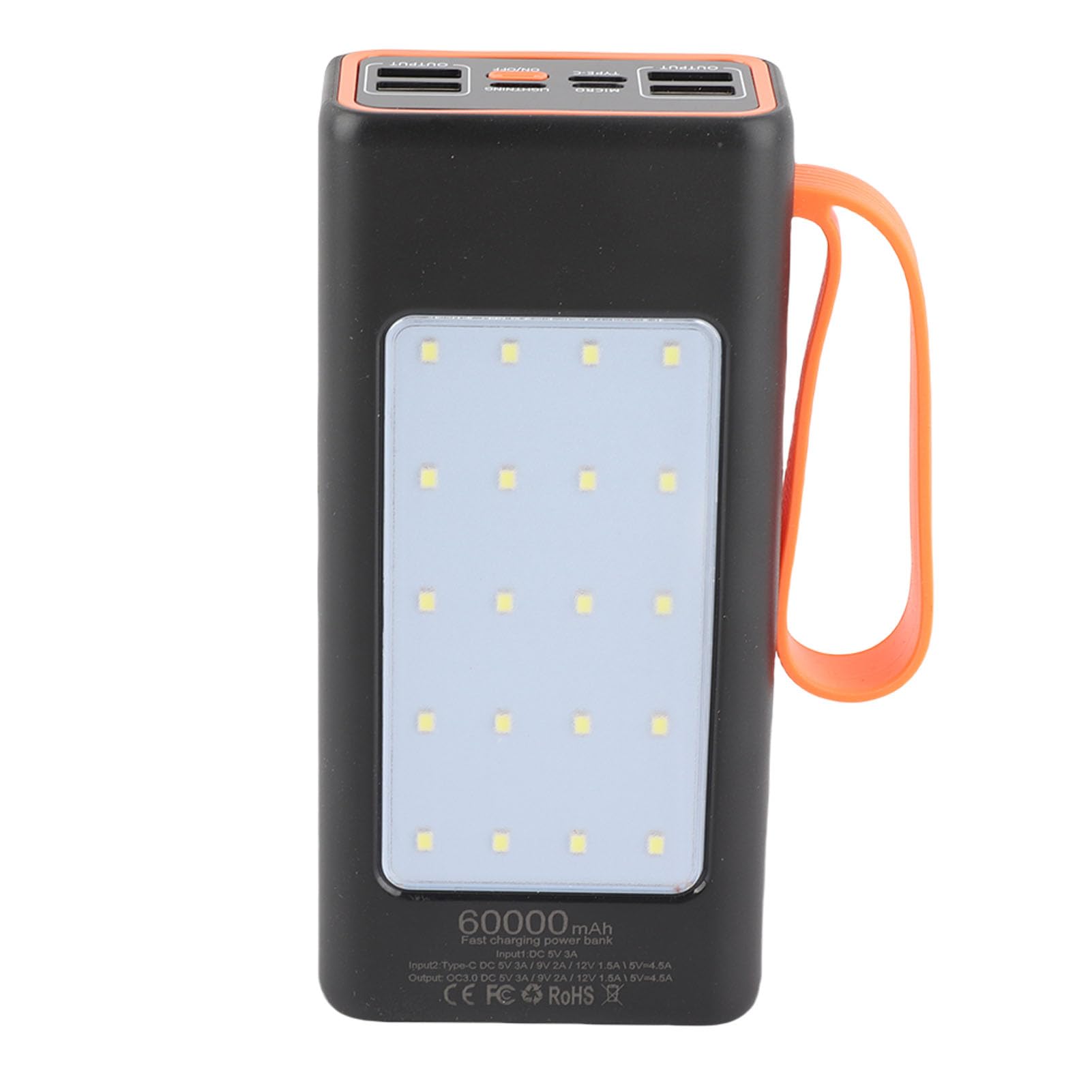 Cocoarm Power Bank Portatile, Batteria Ricaricabile ABS 60000mAh PD66W a Ricarica Rapida con Luce LED, Caricabatterie di Riserva Agli Ioni di Litio QC4.0 per Uso di Emergenza in Campeggio