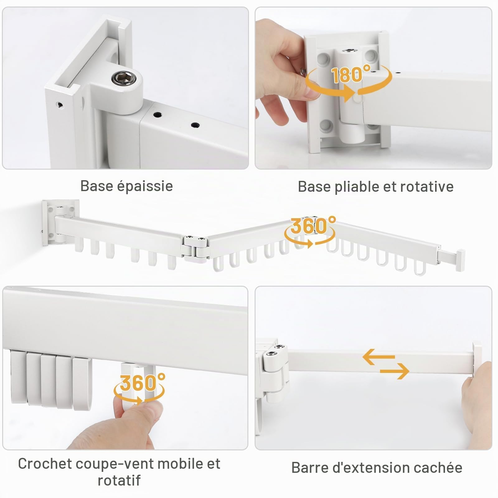 SWAWIS Etendoir Linge Mural Extensible 120cm Blanc Étendoir Séchoir Balcon,