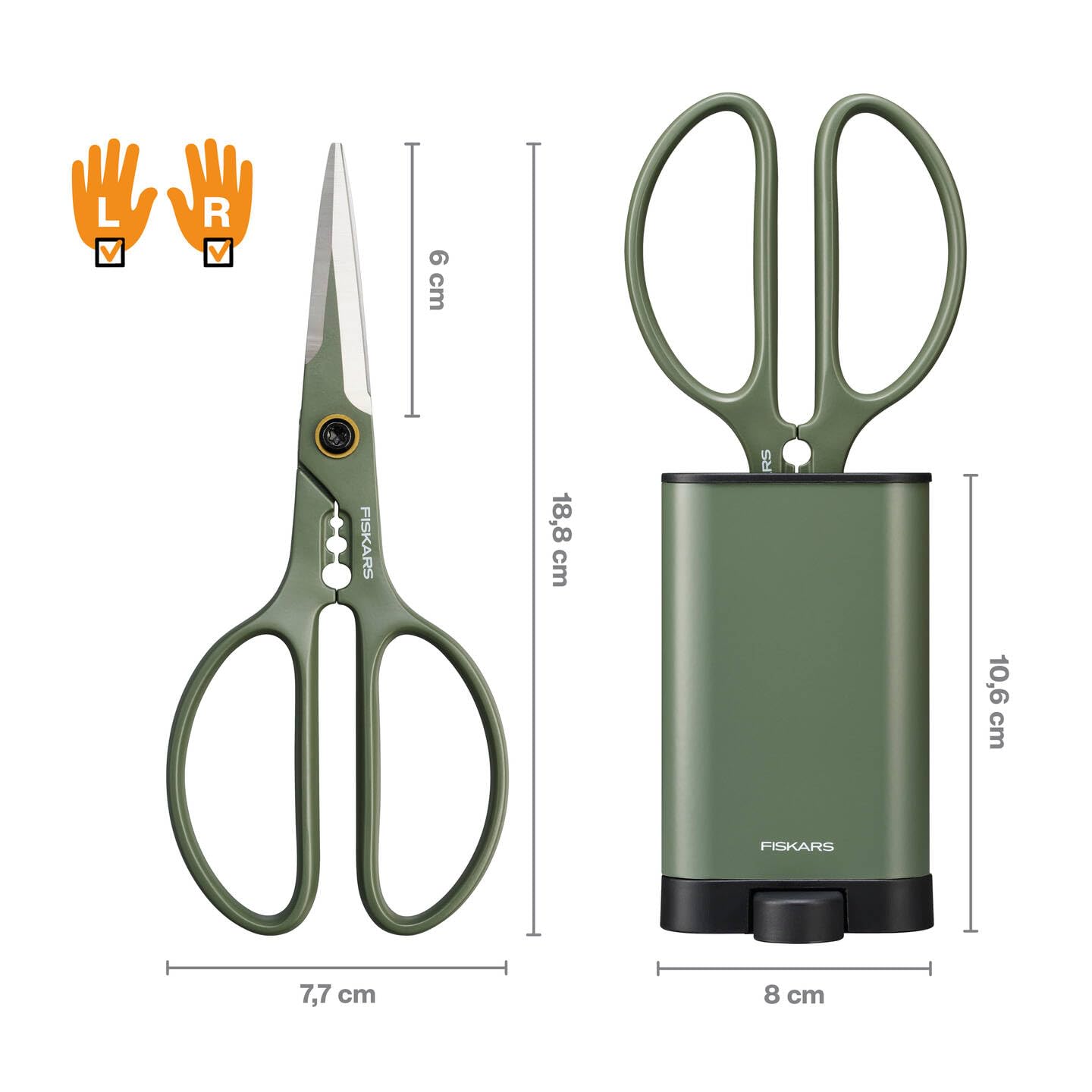 Fiskars Cesoie per Piante con Supporto, Cura delle Piante Urbane, Per Tagli Netti su Piante da Interni e Fiori, Lunghezza Totale 18,8 cm, Acciaio Inox/Plastica, Verde Scuro/Nero, 1075316