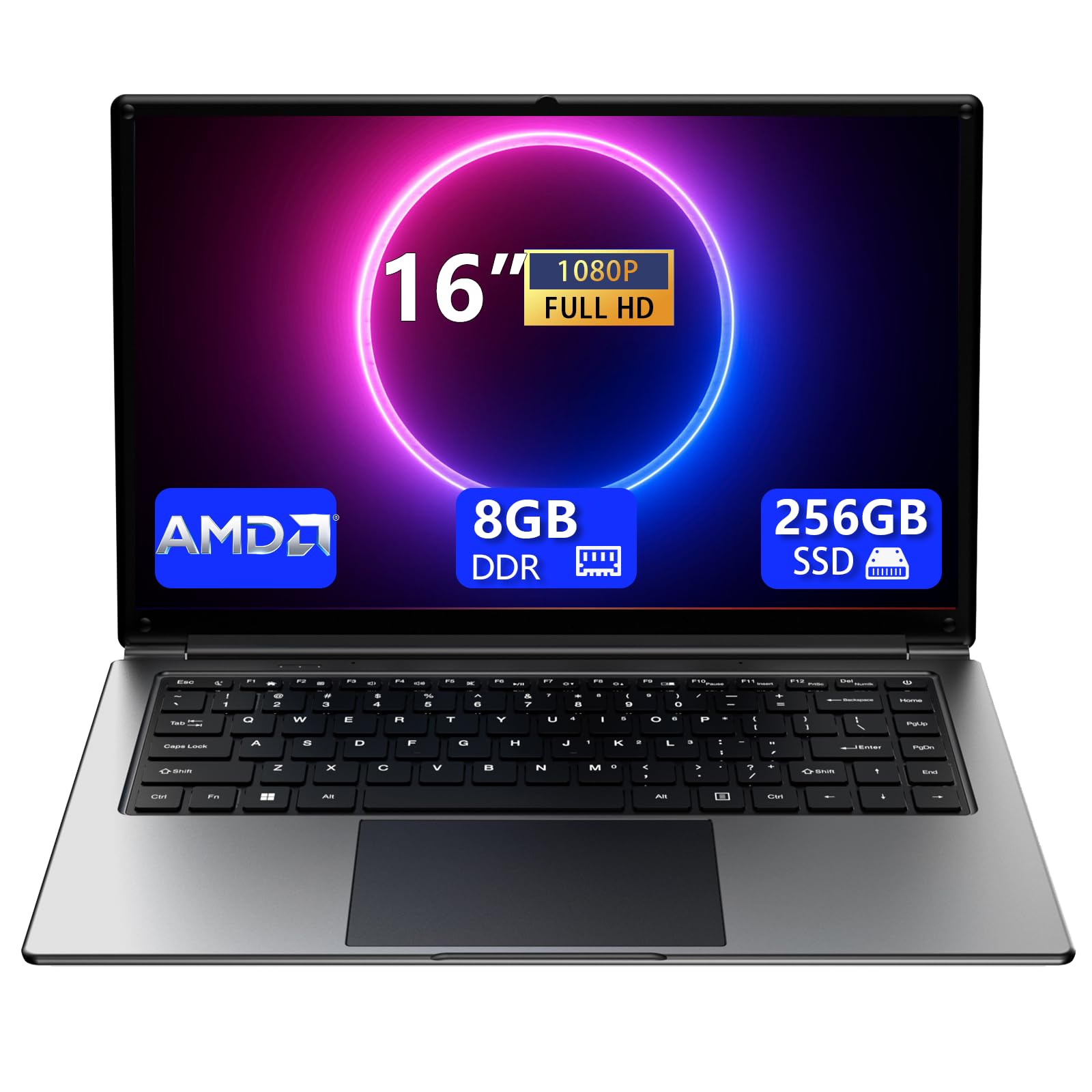 laptop 16-inch 8GB DDR 256GB SSD portable laptop computer, expandable to 1TB, AMD A9-9400 Radeon R5 CPU up to 3.2 GHz, 9000mAh battery, Numeric Keypad, USB 3.0, dual-band WiFi, webcam, slim laptops