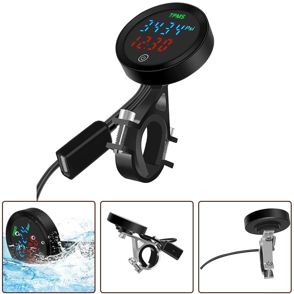 per monitor pressione pneumatici TPMS moto ABS alluminio in tempo reale | Ricarica Solare Display LCD Impermeabile ABS + Alluminio per Moto