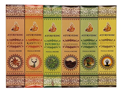 DharmaObjects Gift Set of 12 Ayurvedic Nag Champa Kasturi Chandan Patchouli Agarwood Meditation Rose Stress Relief Saffron Yoga Chakra and Relaxation Masala Incense - Thumbnail 5