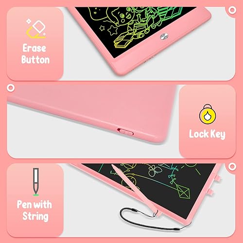 Miniatura 2 de Tableta de escritura LCD, paquete de 4 almohadillas de dibujo coloridas de 10 pulgadas para niños, tablero de garabatos reutilizable con botón de