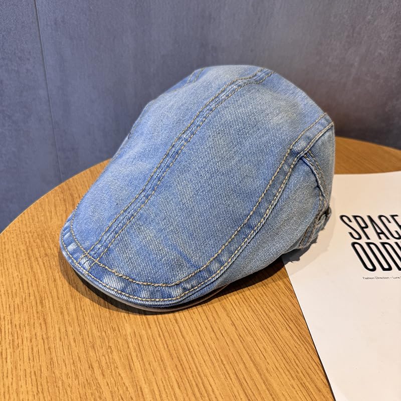 Image of Quanhaigou Unisex Denim Newsboy Hats Flat Ivy Gatsby Cabbie Driving Berets Hat Cotton Dad Cap for Men Women