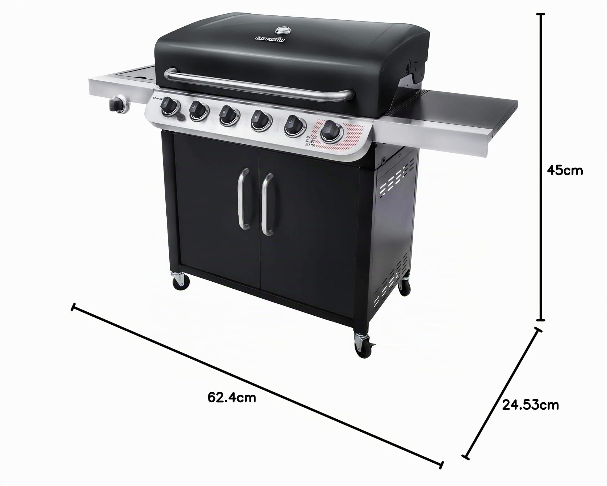 Char-Broil Barbacoa de Gas Convective 640 B - XL - Barbacoa a gas con 6 quemadores de acero inoxidable, rejillas de hierro fundido, zona de sellado - Ideal para cocinar al aire libre, jardín y patio