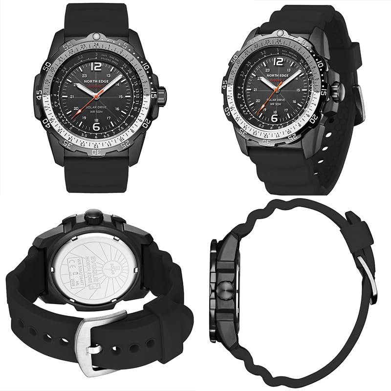 Reloj con energía Solar Digital Reloj de Pulsera de Cuarzo Reloj de Pulsera de 50M Resistente al Agua Reloj Deportivo multifunción de energía cinética con retroiluminación cronómetro