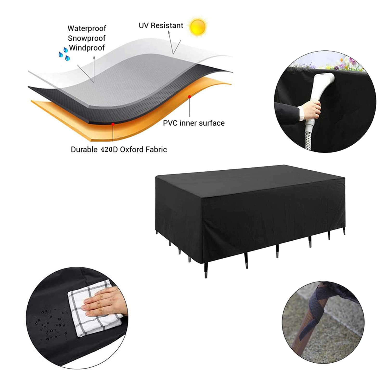 Gartenmöbel Abdeckplane 420D Oxford - Wasserdicht 360x75x40cm Für Terrassenmöbel