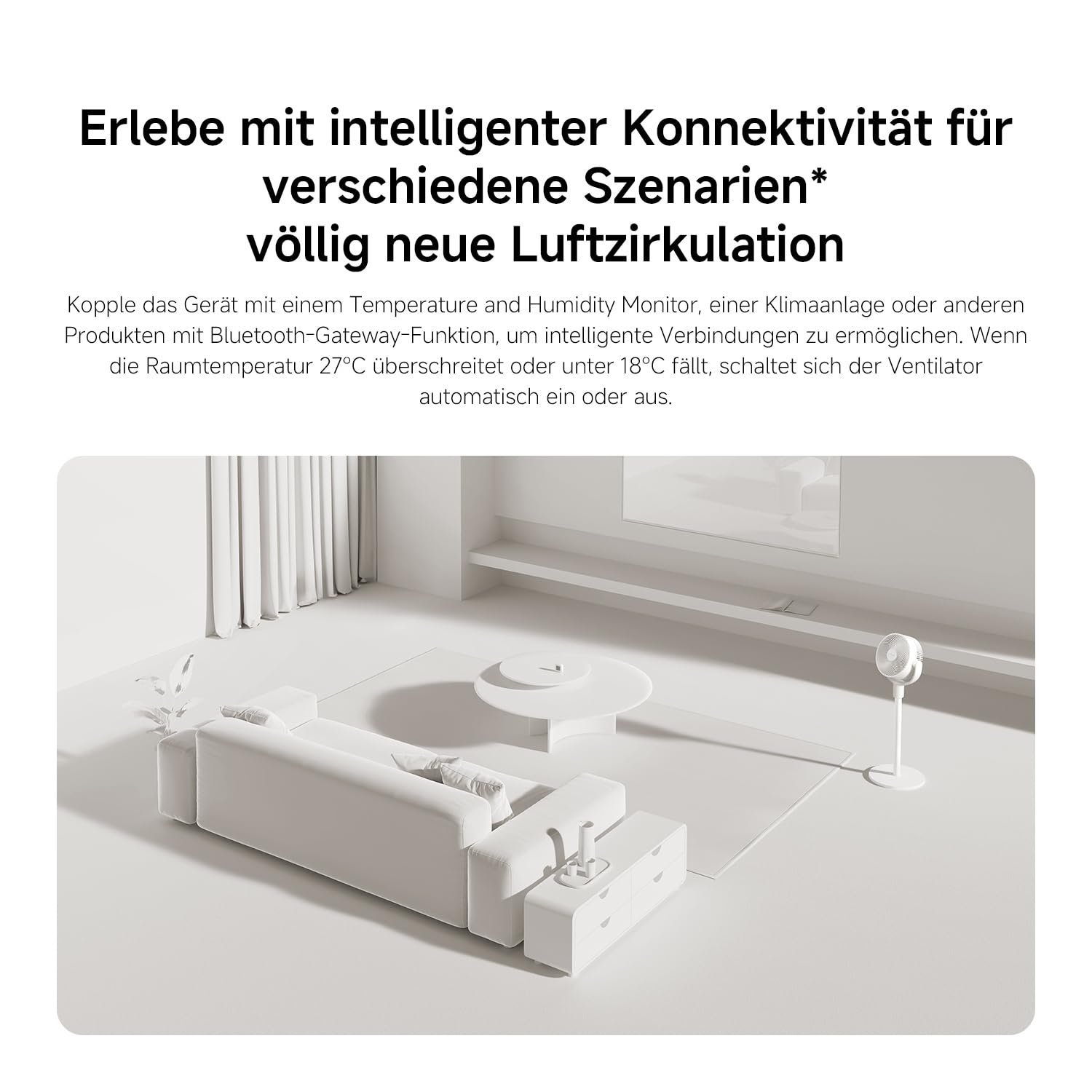 XIAOMI Smart Standing Air Circulation Fan 1440m³/h 3D-Luftverteilung 2-in-1 Ausziehbarer Standfuß 27,9dB(A) App-Steuerung Weiß