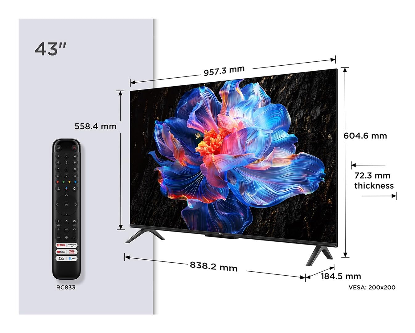 Televisore TCL 43P69K - Display 43 pollici Led UHD 4K - 3840x2160 ULTRA-HD - HDR10 - DVB-T2/C - Slot