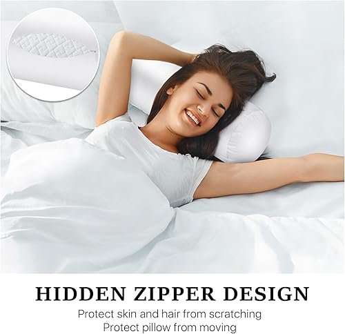 Miniatura 4 de 4 Pack Bolster Cervical Pillow Cover, Stain Cylinder Neck Pillow Covers Only, Round Cervical Neck Roll Pillow Case with Zipper for Sleeping