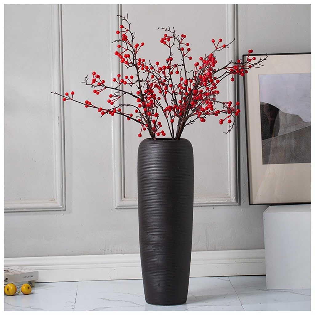 asdchZen Ceramic Tall Vase For Office Or Farmhouse Living Room Decor Large Floor Vase For Flower Arrangements White And Black Vase,Black-50cm
