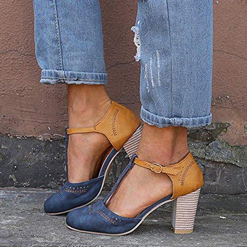 JITUUE Mary Jane Pumps Chunky Heels for Women Round Toe T-Strap Sandals Summer Oxford Shoes with Hollow4
