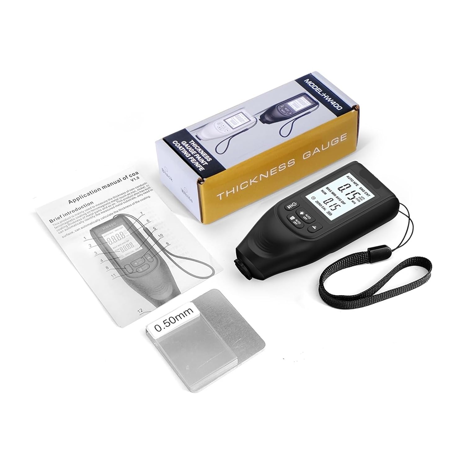 厚さ計 ペイント厚さ計、カーコーティングメーター 0-2000UM フィルムテスター Fe NFe バックライト付きデジタル測定 ポ